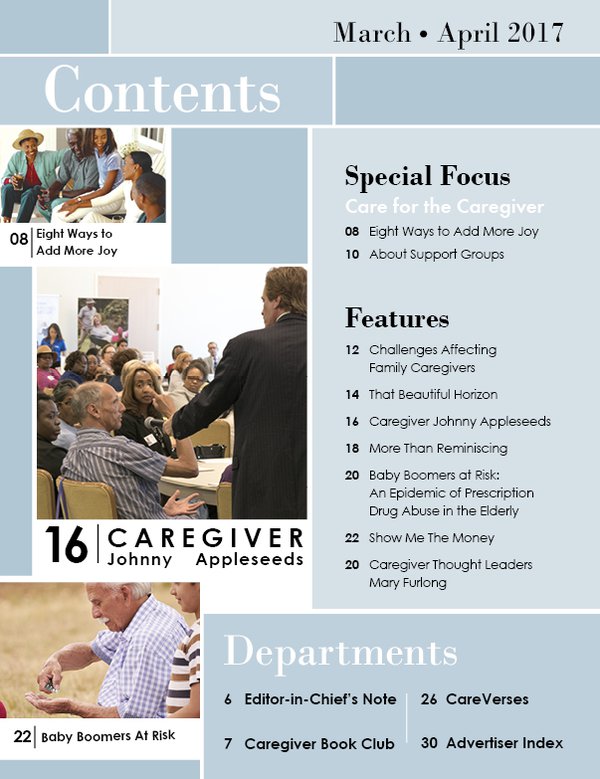 Today's Caregiver magazine March/April Issue Table of Contents