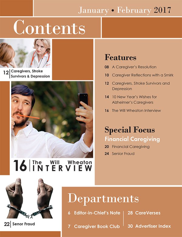 Today's Caregiver magazine January/February Issue Table of Contents